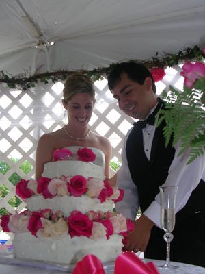 Cutting the cake.